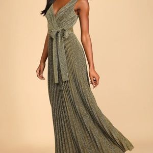 LuLu’s Going for Glitz Gold Metallic Pleated Maxi Dress